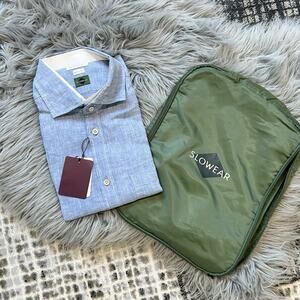 GLANSHIRT Slowear Incotex Made in Italy 100% Linen SS Shirt NEW‎ 16.5" 42cm $399